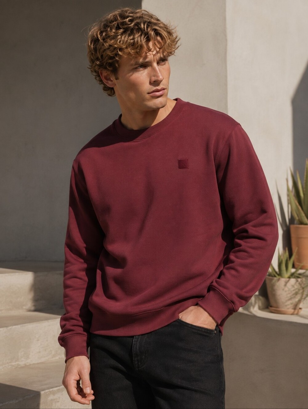 Scotch & Soda Men’s XL Burgundy Red Crewneck Sweatshirt Tonal Logo CC